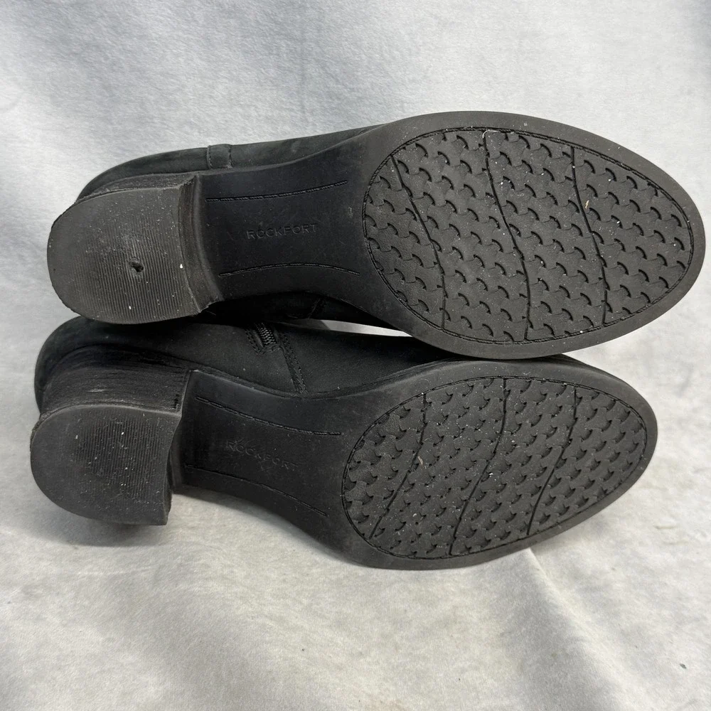 Rockport Boots Womens Size‎ 10 Black Leather Ankle Zip Block Heel CG4150